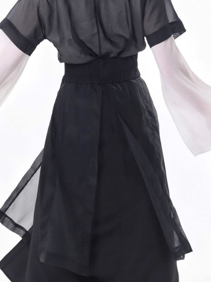 スリムな黒のチャイナスーツ、新しいホワイトデザインのウエスト