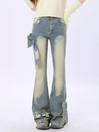 リボンスリムフレアデニム