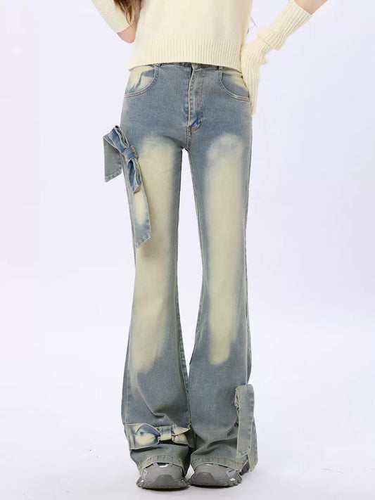 リボンスリムフレアデニム