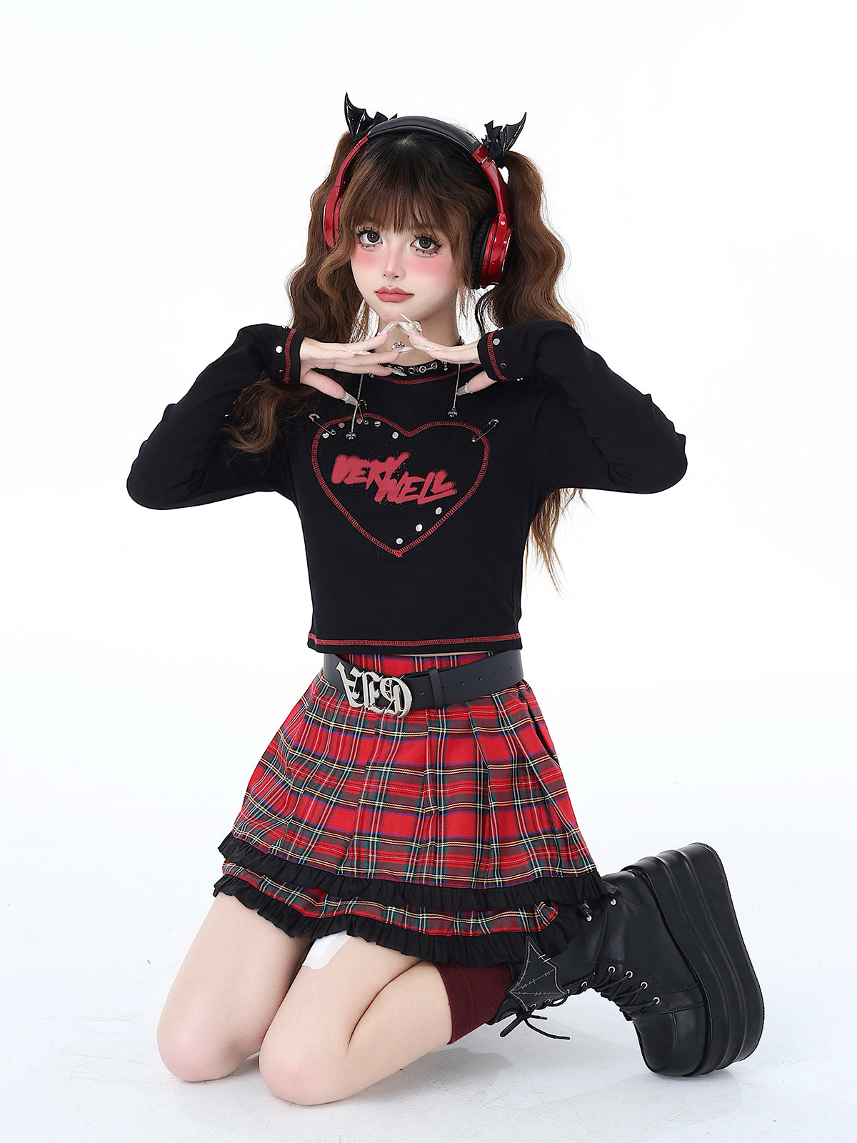 Hot Pin Fit Top Love Slim Print Mädchen Retro