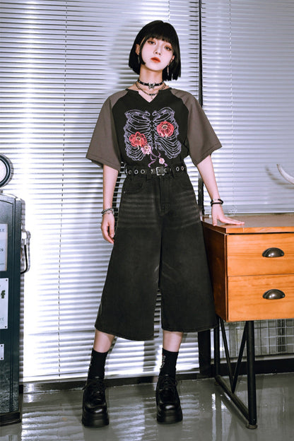 ボーンフラワーバイカラーラグラントップVネック