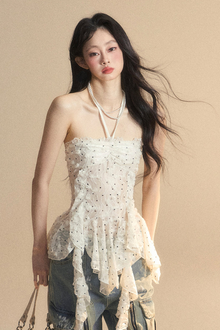 top Y2K lace One-shoulder