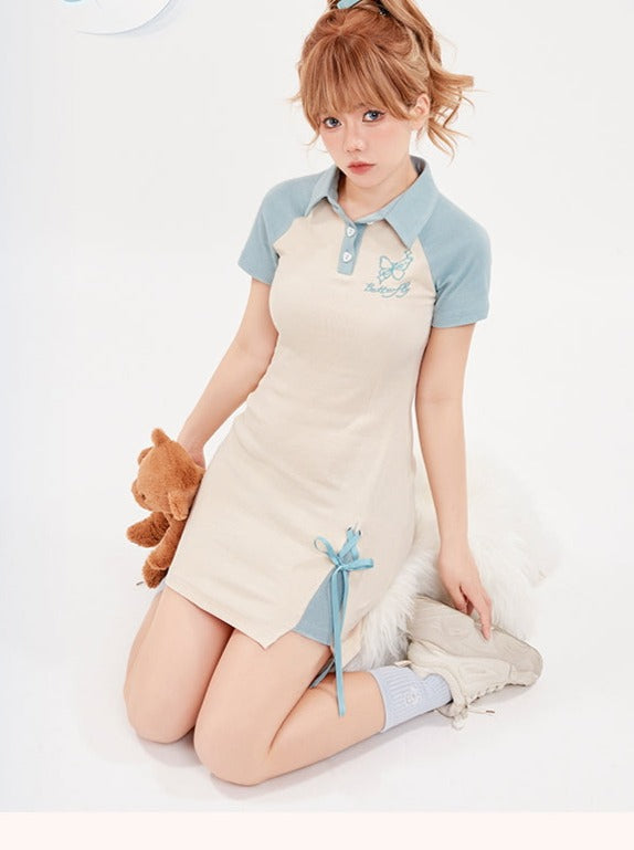 ドレス バタフライ レースアップ スリット ポロ