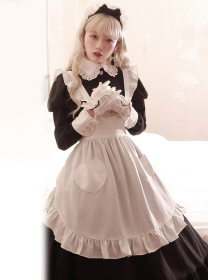 ロングボリューム予約メイドエプロンフリルワンピース