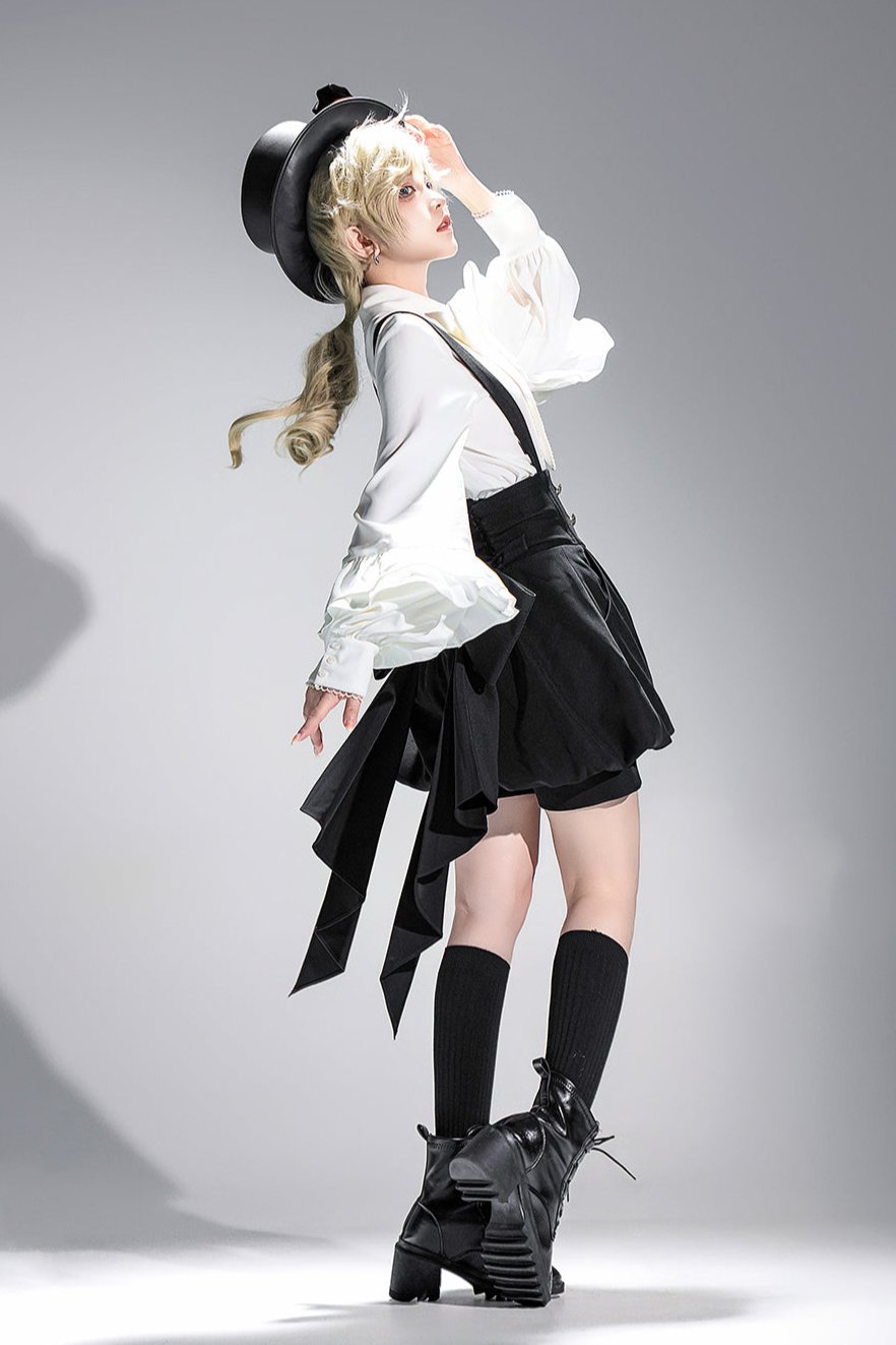 キュート+レトロショートパンツエレガントシャツリボンプリンス予約テールダーク