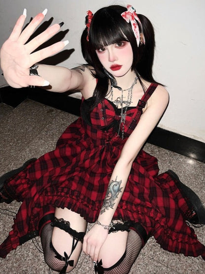 Covers Dark Leg Skirt Check Asymmetrical Rock Suspended