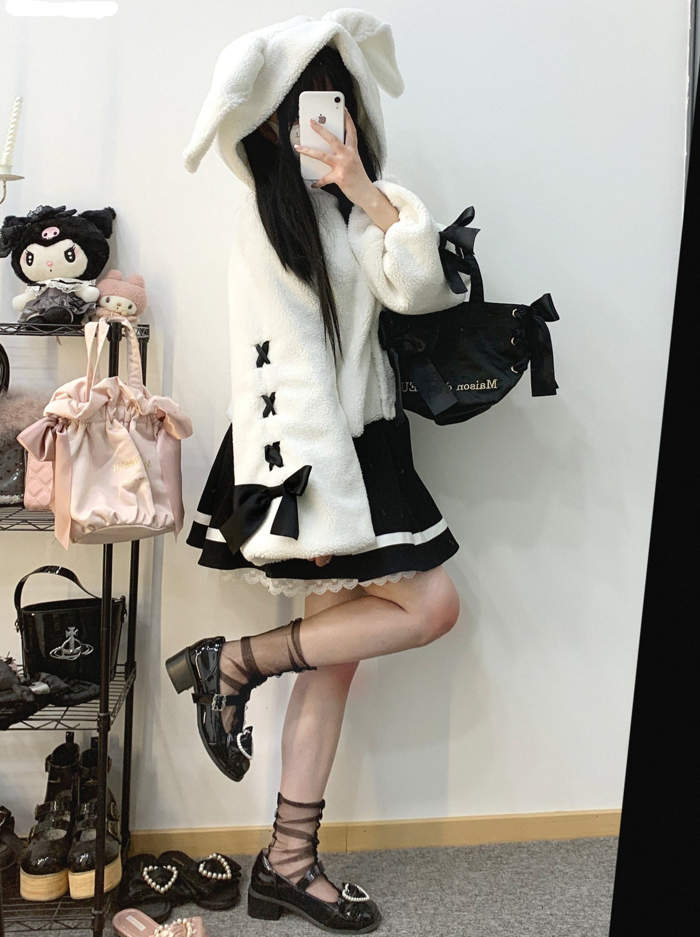 Rabbit ear hoody lace Apribon Plash Bore Court