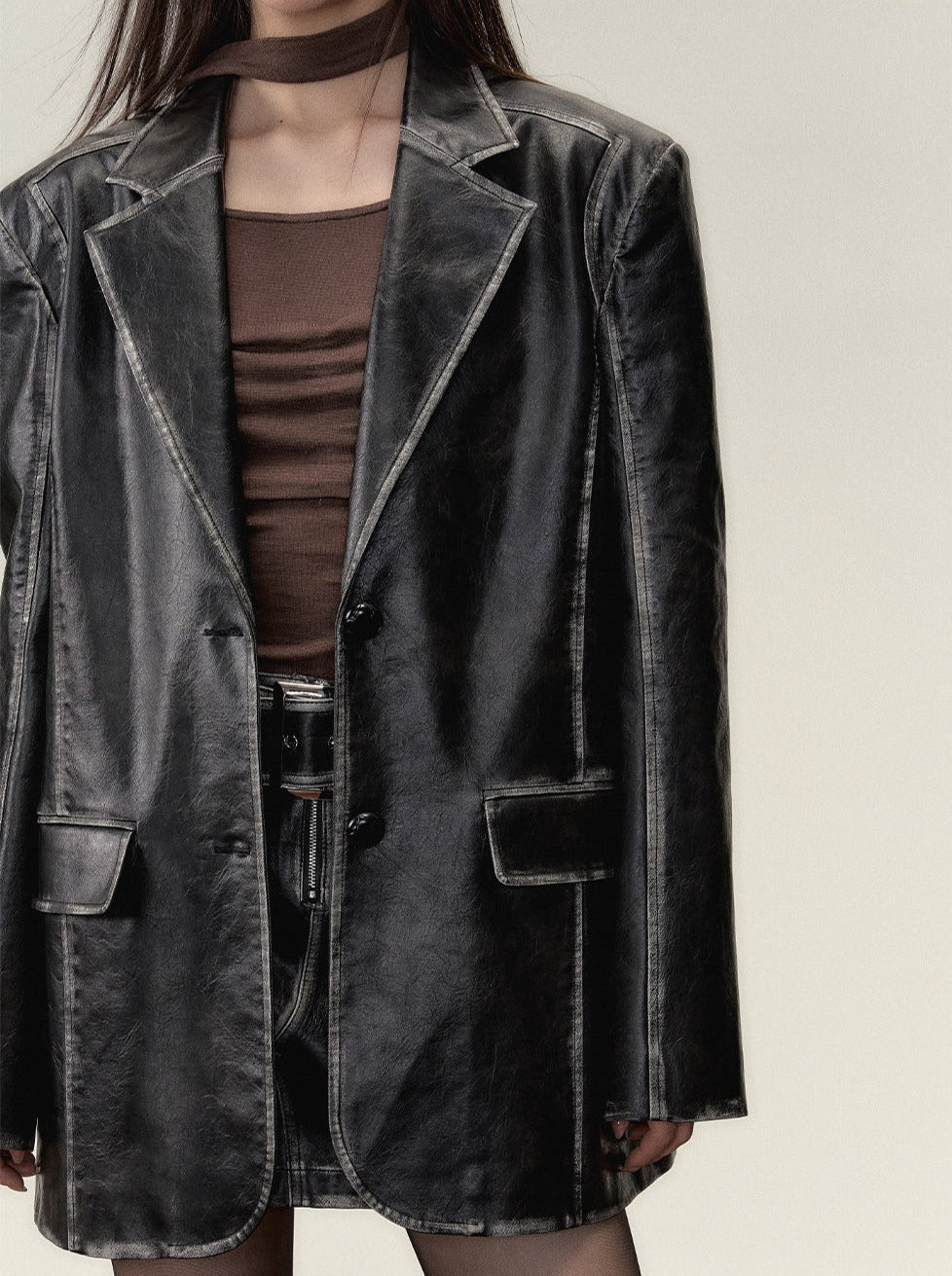 Osh Leather Over Jacket + Short Skirt