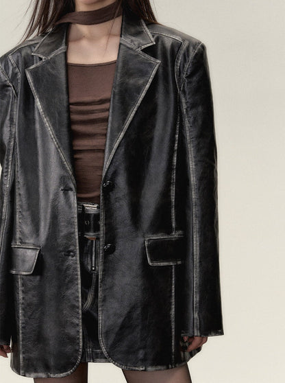 Osh Leather Over Jacket + Short Skirt