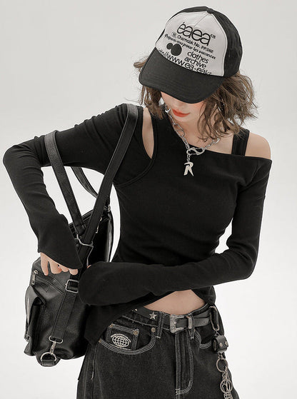 Long Piece Set Asymmetrical Shoulder American T Mode One Two