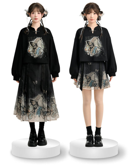 Short/Long Cropped Trainers China Butterfly Retro + Pleated Skirt