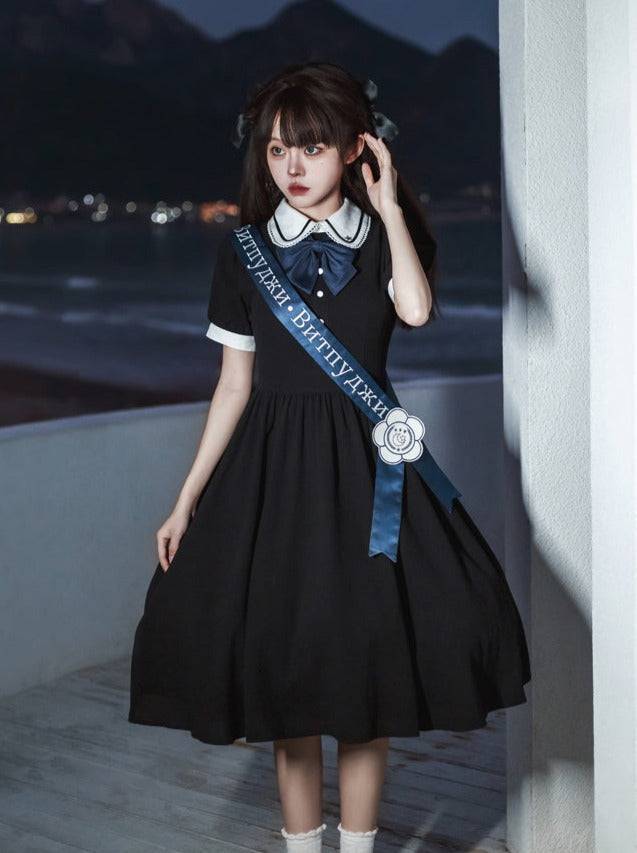 Kleid College Lolita mit Rüschen + französische Schürze