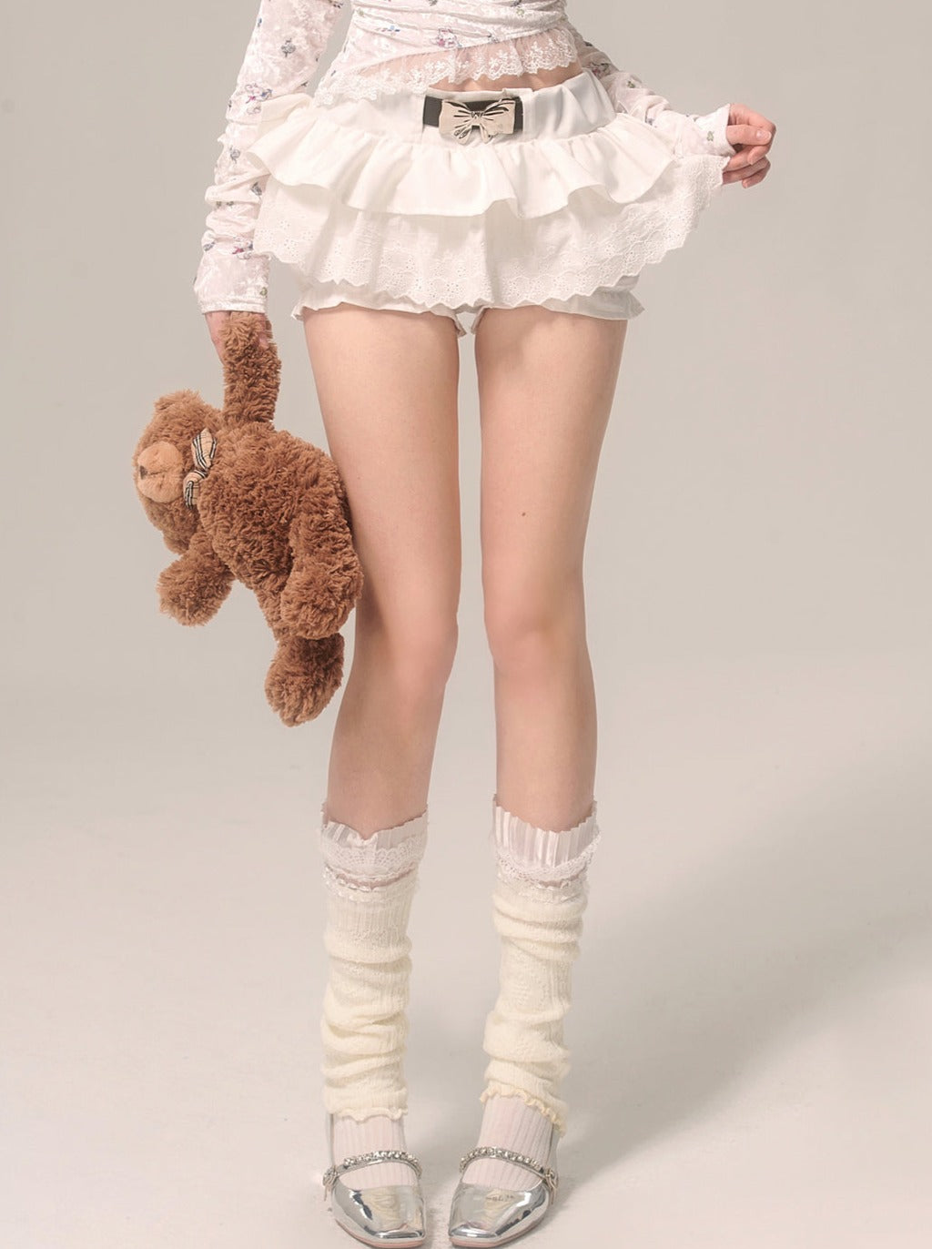 パールリボンスカート ホワイトフレンチパンツ レースフレア ホワイトアイ