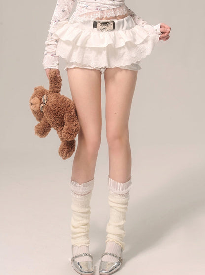 パールリボンスカート ホワイトフレンチパンツ レースフレア ホワイトアイ