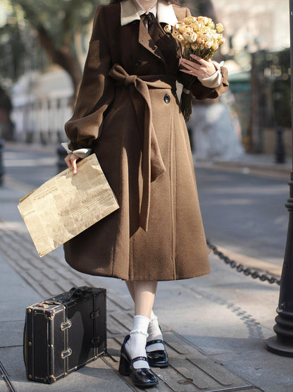 Sleeveless Coat Belt  Ribbon Classic Layered Accessory Dress Brown Check Retro Pearl Volume