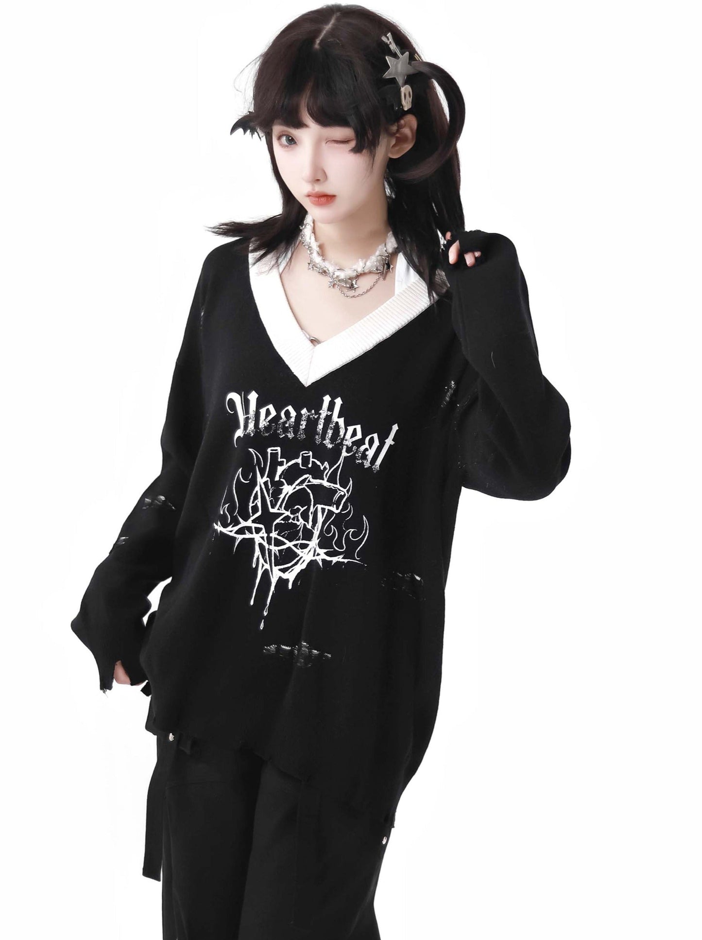 トップス ダーク スプリング ニット キャミソール プリント Vネック ホルターネック ボウ サマー