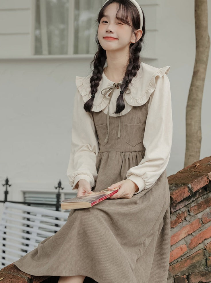 Color Tankous Blouse Big Skirt Corduroy