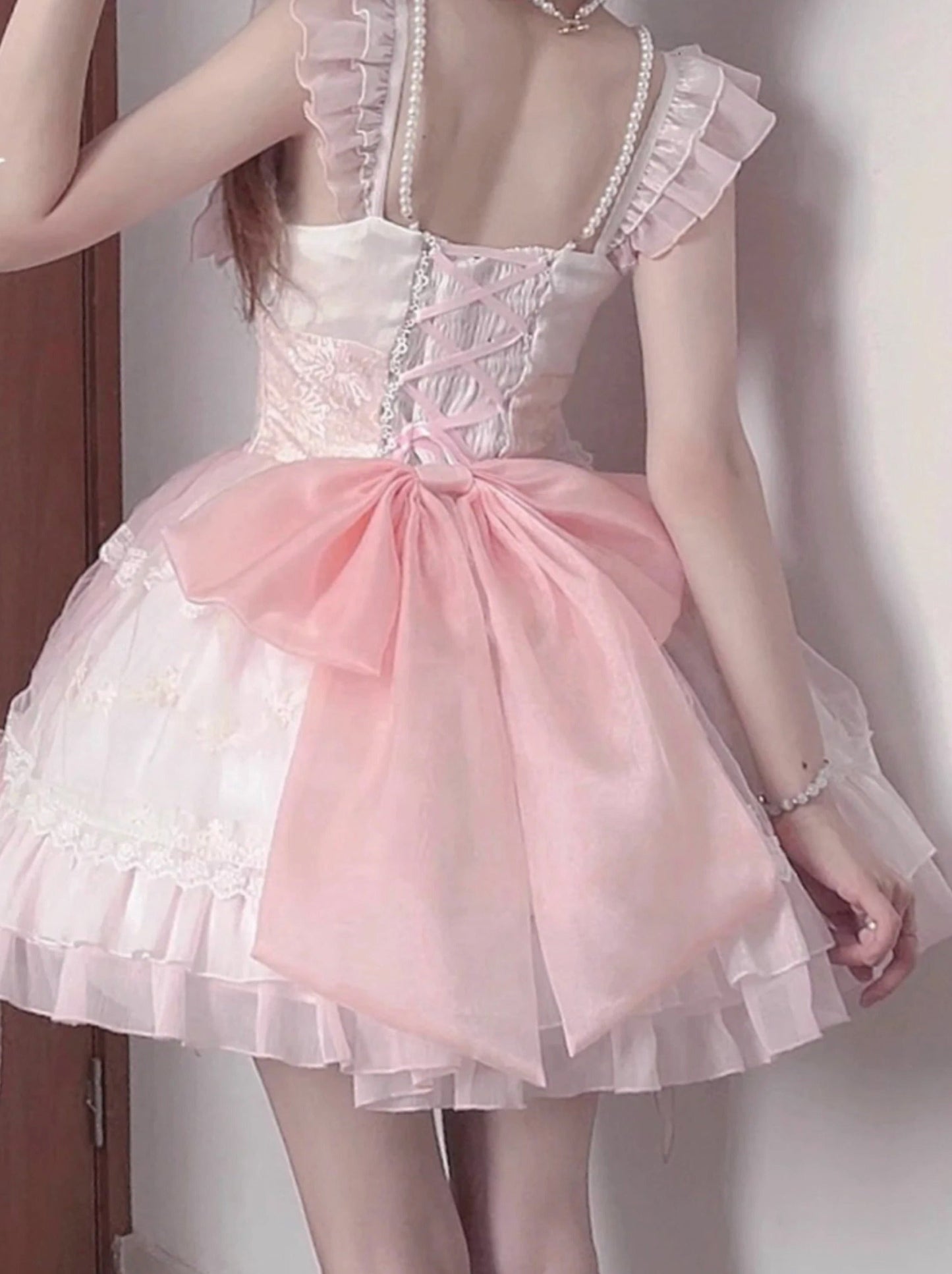 Shoulder Thring Lolita Flower Frill Dress Princess