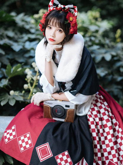 Trompete Pelz Bluse Cape + China Zubehör Quaste Schal Pullover Rock