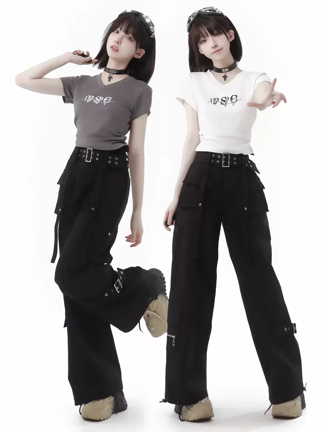 Black Pants Belt Cargo Retro-washed