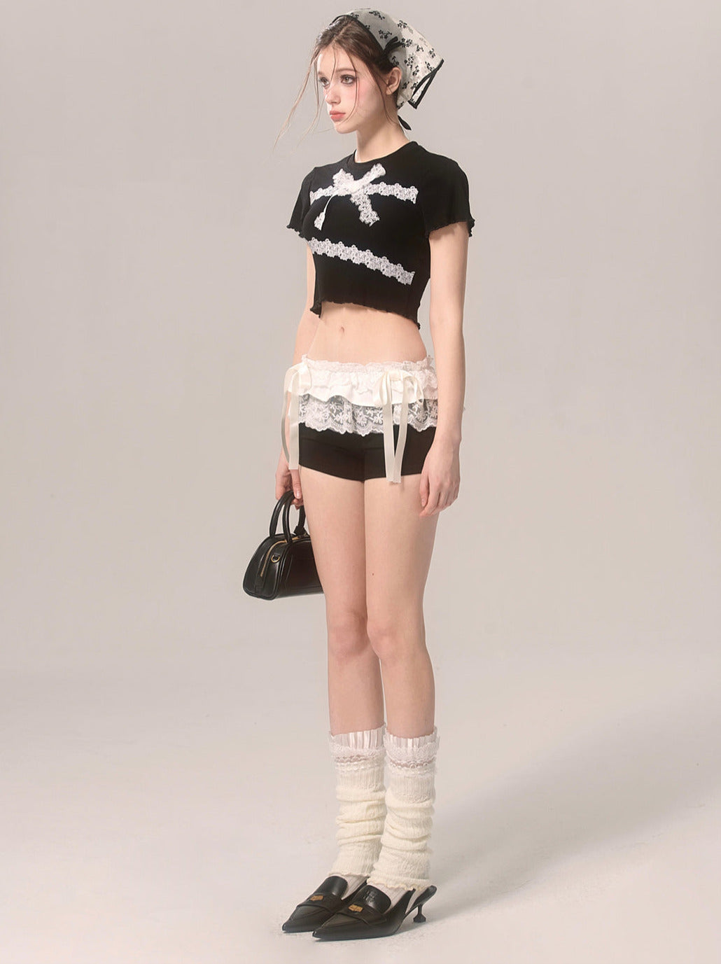 スリムレースTシャツ フリル ショートリボン