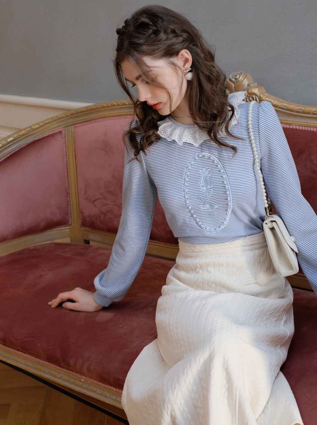 Border Retro Perlen Rose Französisch Küsten Top