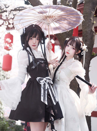 Kleid China Print Bambus Vorbestellung Blumen Blumen Hosenträger