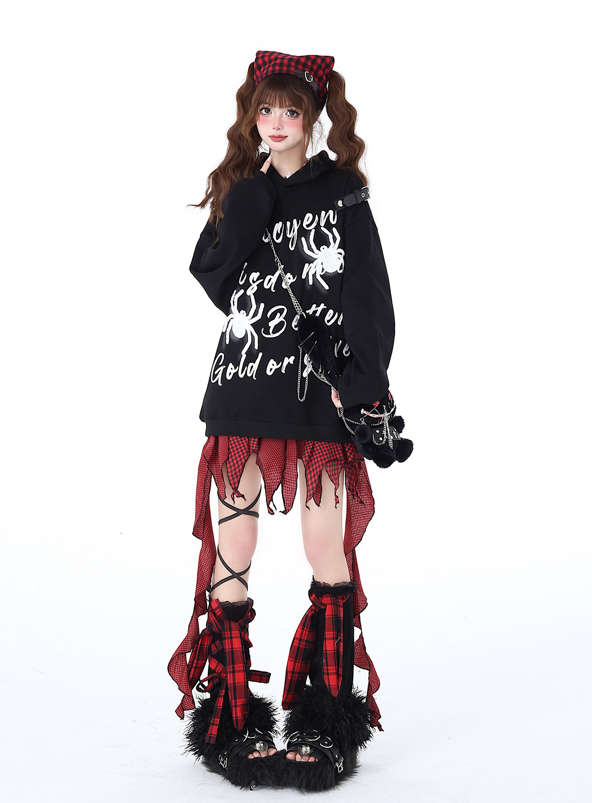 Print Street Hoodie Leder Schnalle Kapuze American Graffiti Spider