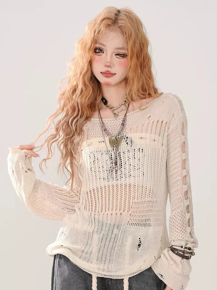 サマーニット + チューブトップ 透かし彫り シアー リップド