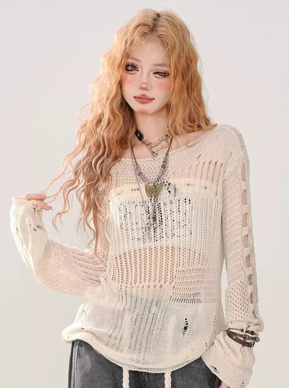 サマーニット + チューブトップ 透かし彫り シアー リップド