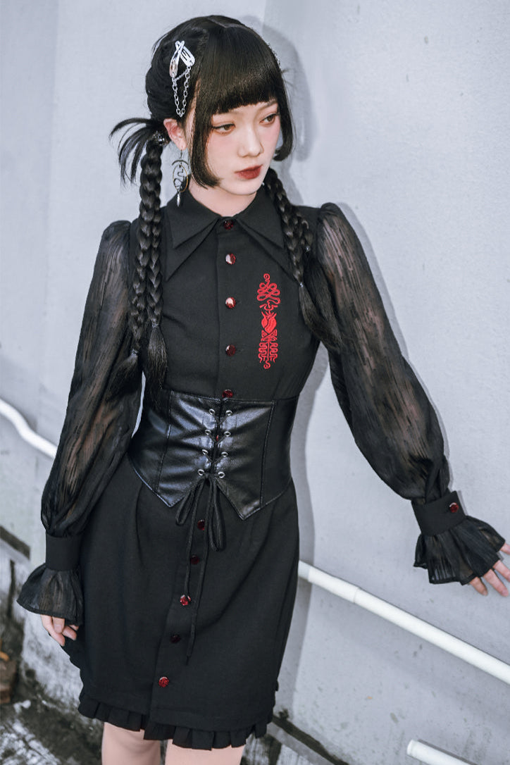 Kleid Laterne Chinesische Ärmel Durchsichtig