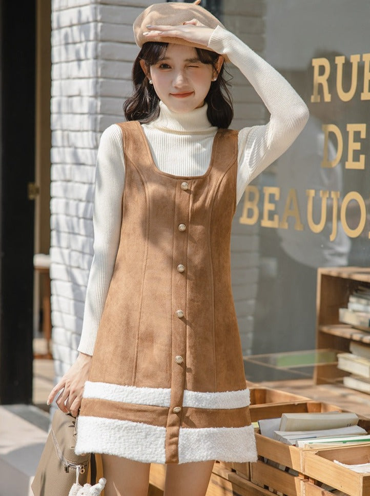 Hoch gestricktes Rockoberteil + Hosenträger-Halsboa