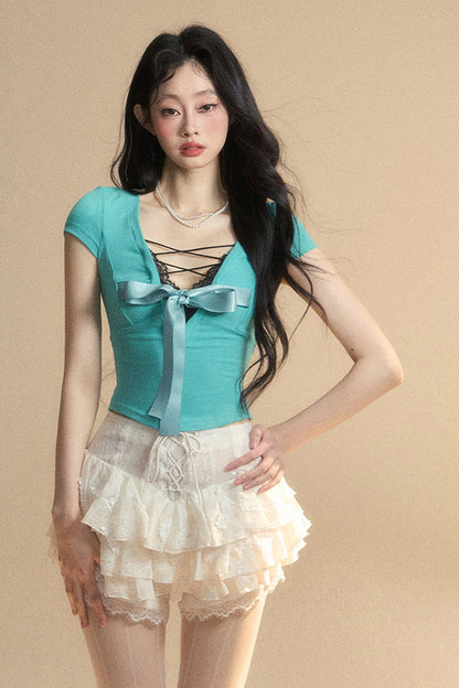 トップ予約 リボントリム レース シック クロップ