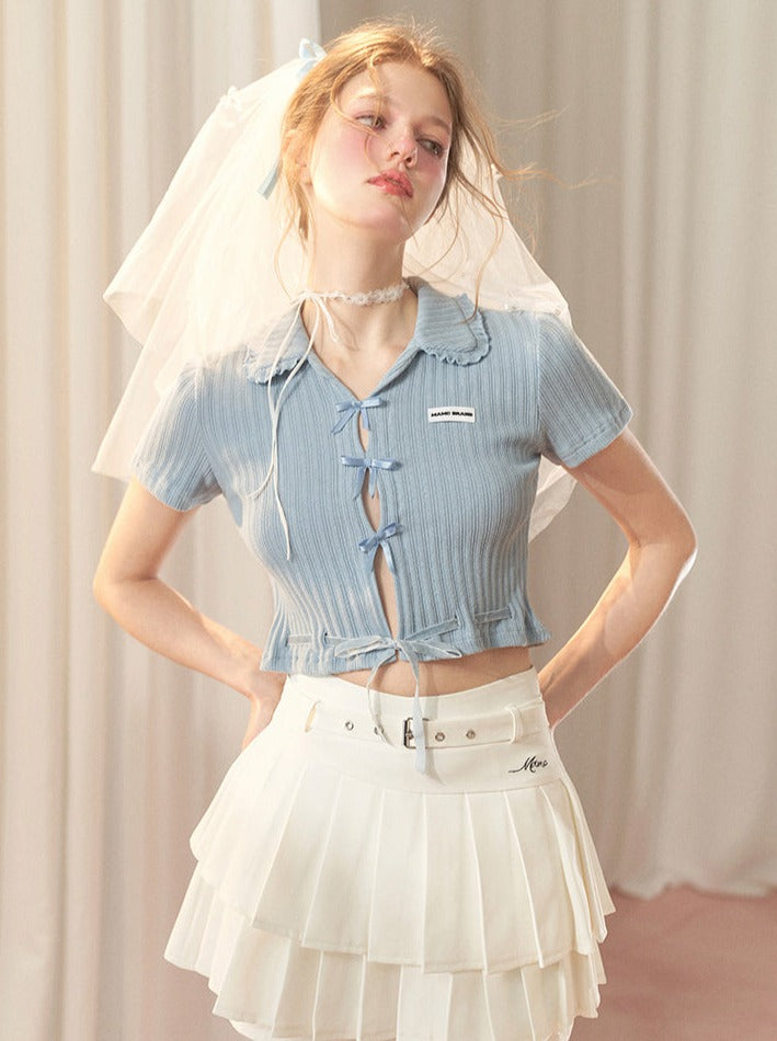 Hot Girl Satin Schleife Süßes Kurzes Top