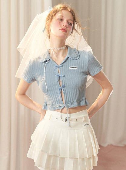 Hot Girl Satin Schleife Süßes Kurzes Top