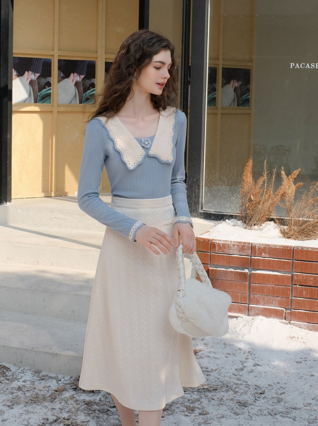 Clear Sky French Retro Blue Top