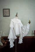 White hime-sleeve blouse without decorative bib, mannequin view