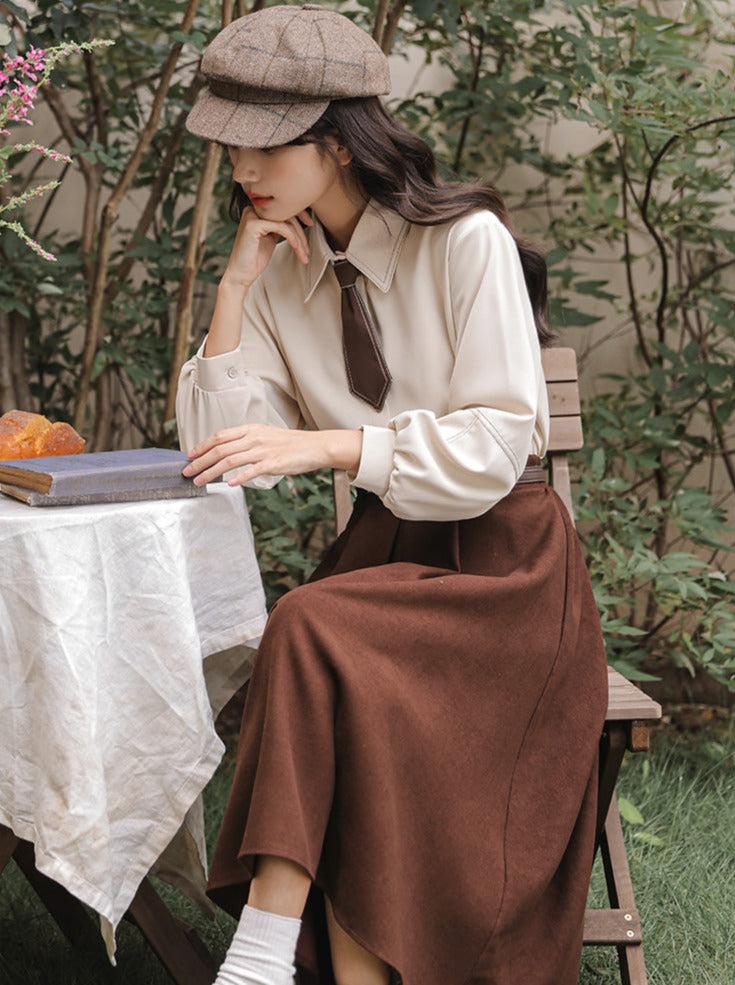 Hemd + Rock Ausgestellte Wolle Preppy