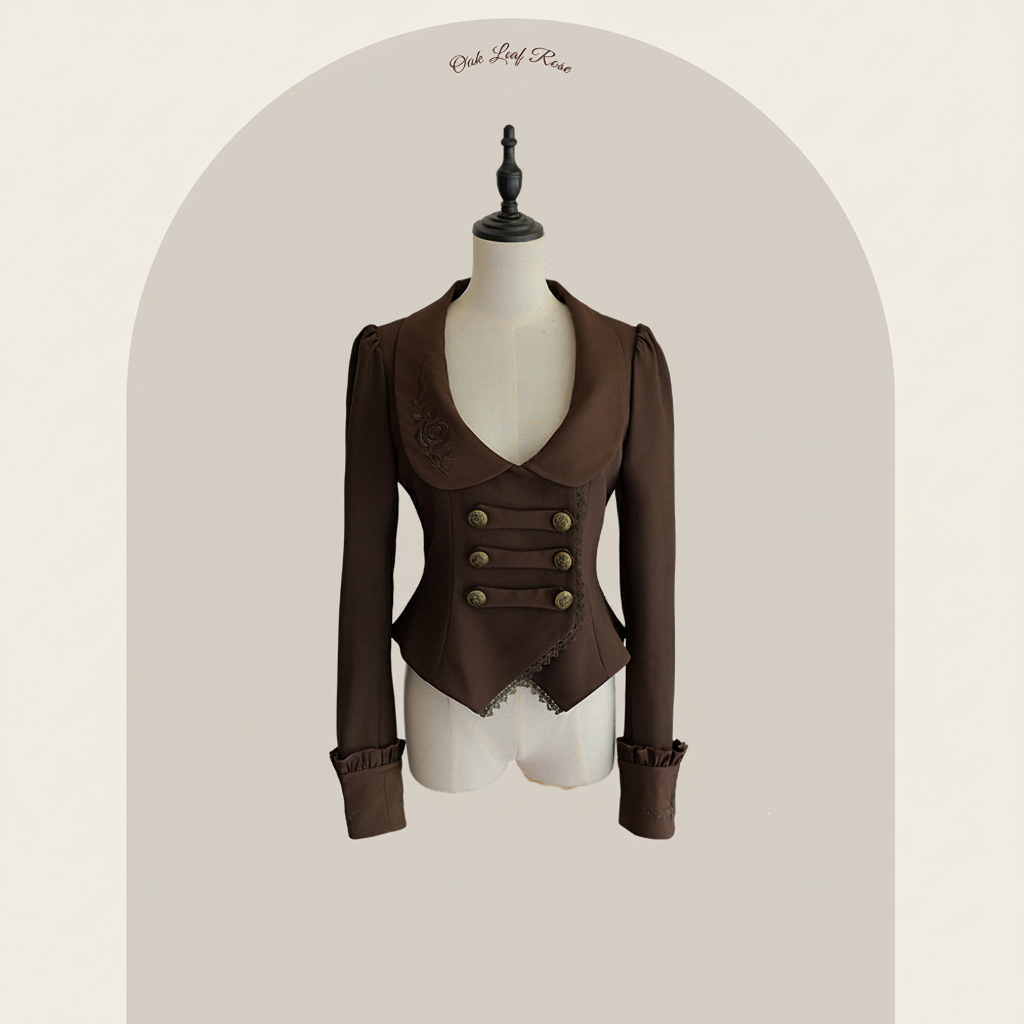Oak Leaf Rose Autumn Winter Suit Set Embroidered Bustier