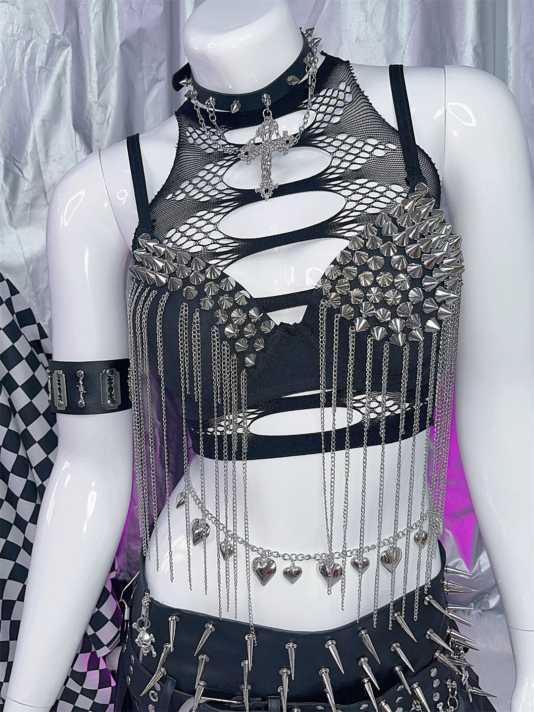 Y2K Punk Goth Rivet Metal Chain Suspender Vest Corset