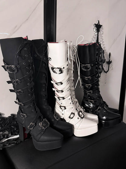 XueHaiJi Gothic Platform Knight Boots — Square Toe Lolita Punk