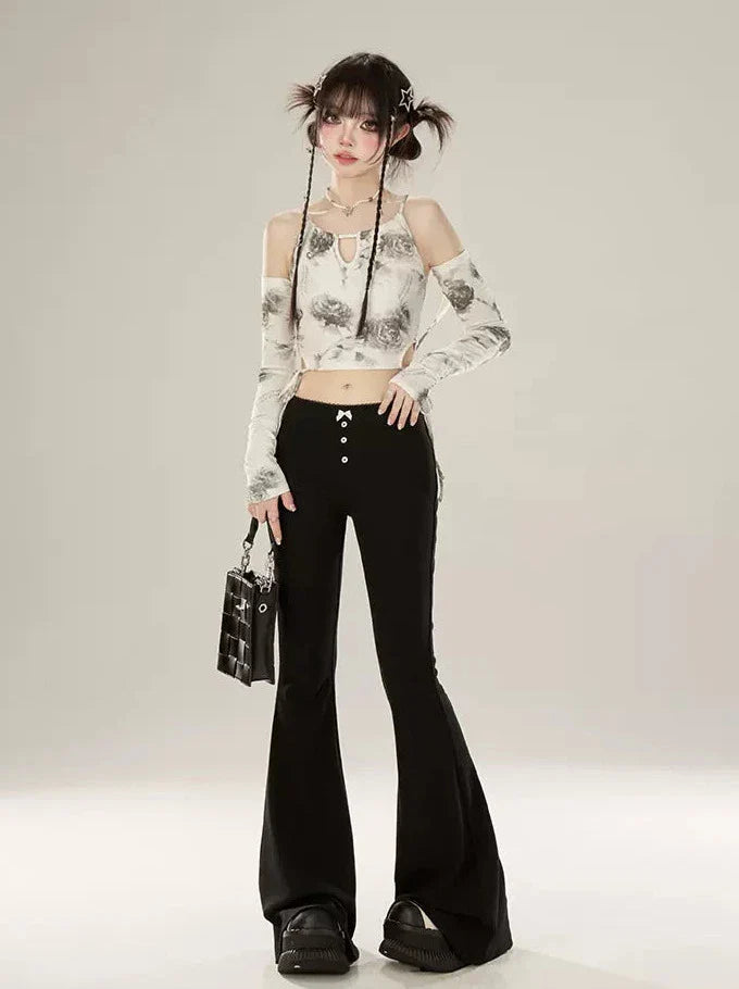 Black Slim Casual Pants Bell-bottom