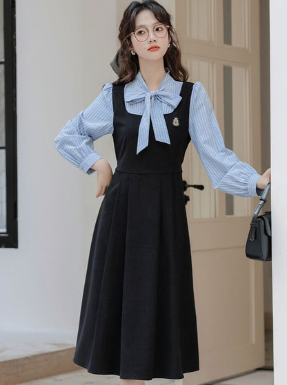 ストライプスタイルのドレス スプライシングフェイクカレッジ