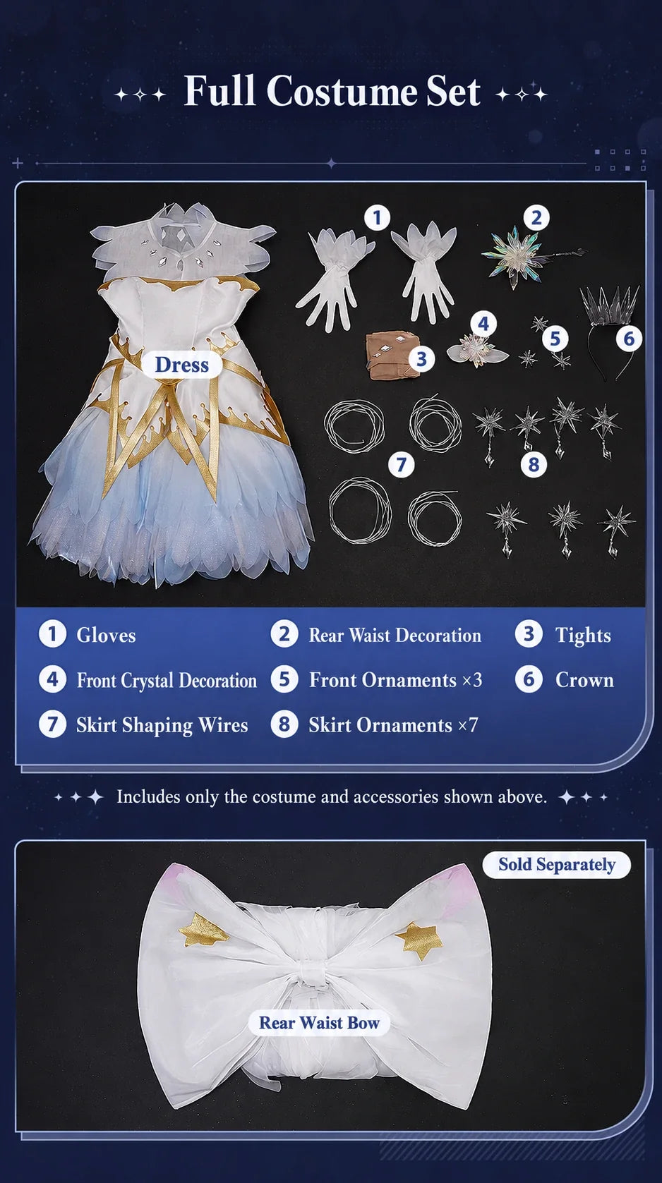 Sakura Snow Angel Full Costume Set numbered inventory; rear waist bow sold separately