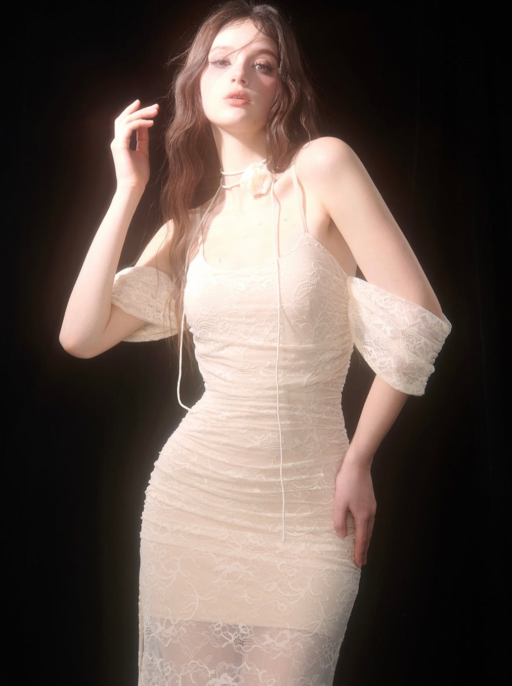 レースシアードレス アプリコット ロング