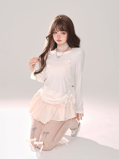 Süßes T-Shirt mit langem Band und Kordelzug