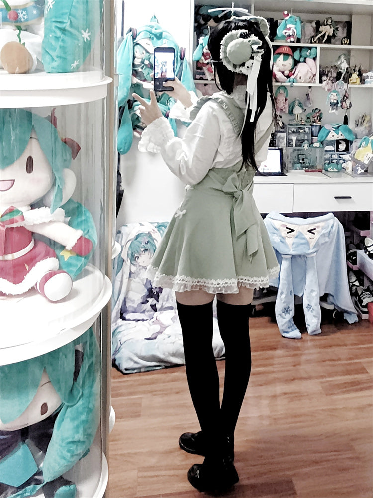 Rock Hosenträger Hohe Taille Schnürung Rüschen