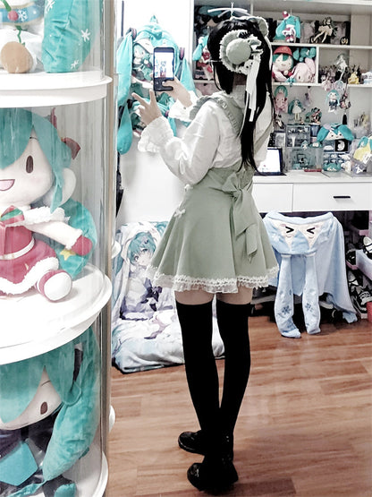 Rock Hosenträger Hohe Taille Schnürung Rüschen