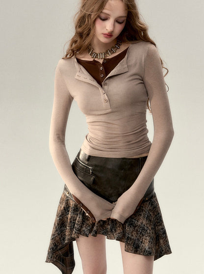 アシンメトリーレザーレトロスカート