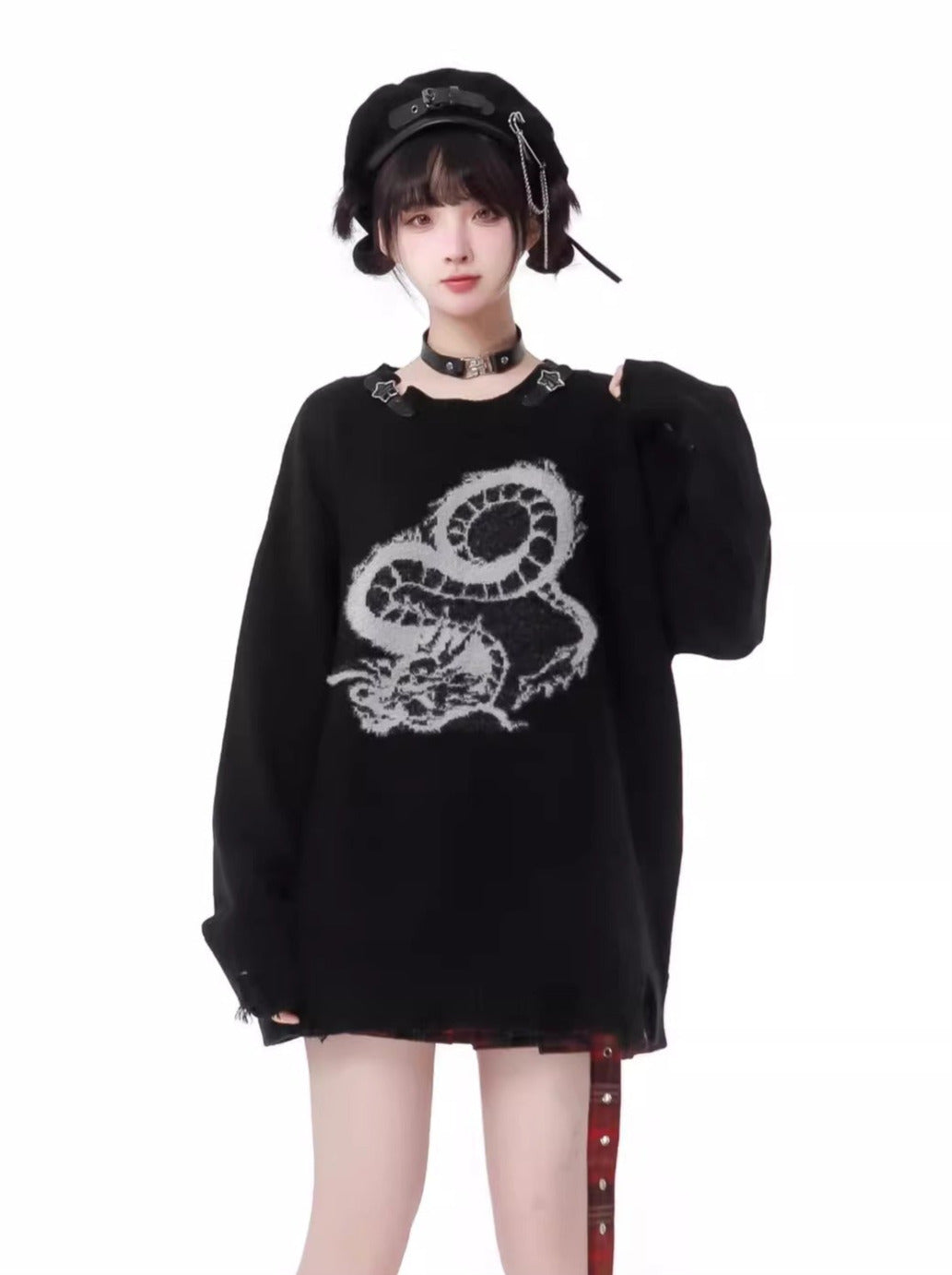 Sweater Buckle Dragon Knit Star Leather Plash